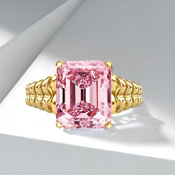 Emerald Cut Pink Topaz Engagement Ring - 18K Gold Plated Sterling Silver Solitaire