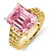 Emerald Cut Pink Topaz Engagement Ring - 18K Gold Plated Sterling Silver Solitaire