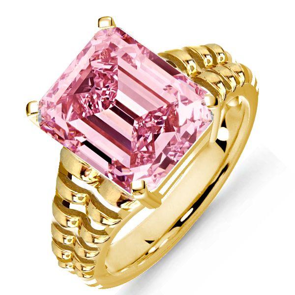 Emerald Cut Pink Topaz Engagement Ring - 18K Gold Plated Sterling Silver Solitaire