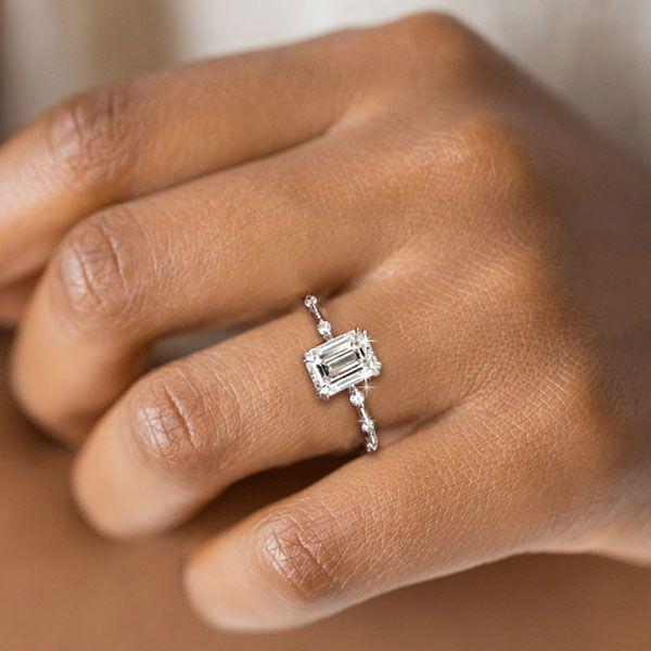 Emerald Engagement Ring - Sterling Silver, 1.50 CT Center Stone