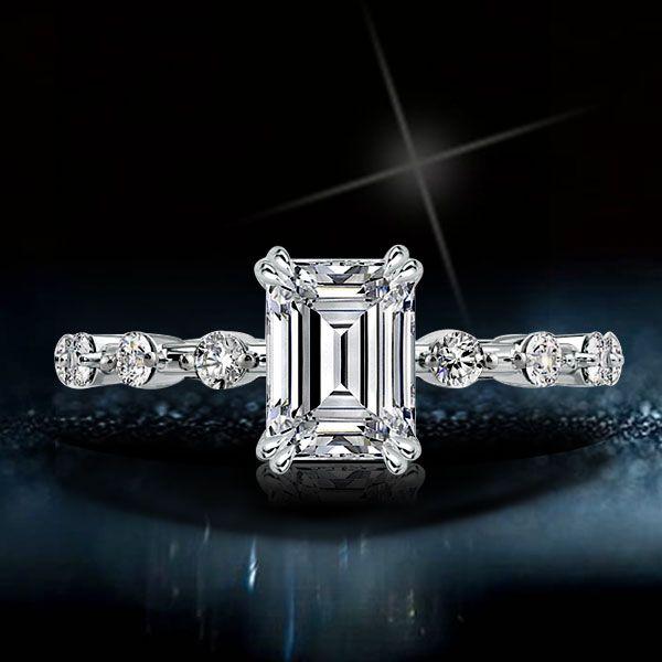 Emerald Engagement Ring - Sterling Silver, 1.50 CT Center Stone