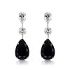 Black Sapphire Pear Drop Earrings in 925 Sterling Silver with Rhodium Plating