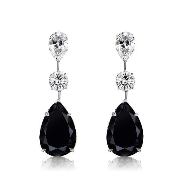 Black Sapphire Pear Drop Earrings in 925 Sterling Silver with Rhodium Plating