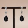 Black Sapphire Pear Drop Earrings in 925 Sterling Silver with Rhodium Plating
