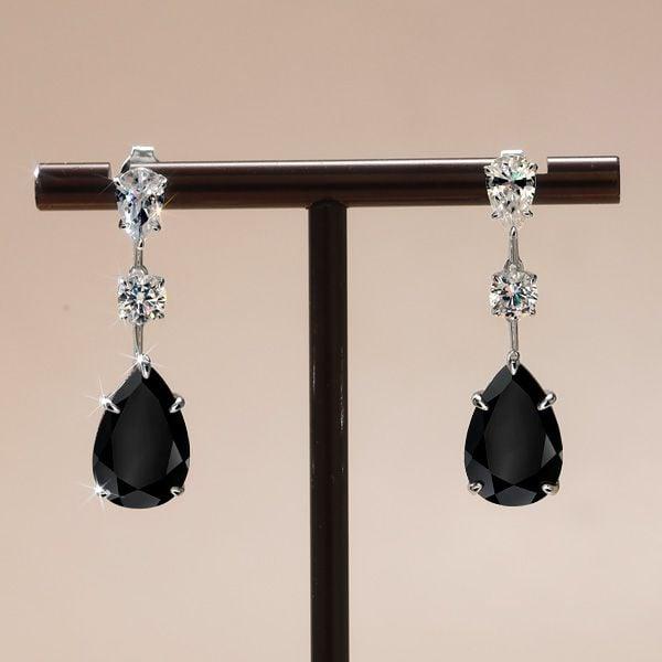 Black Sapphire Pear Drop Earrings in 925 Sterling Silver with Rhodium Plating