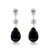 Black Sapphire Pear Drop Earrings in 925 Sterling Silver with Rhodium Plating