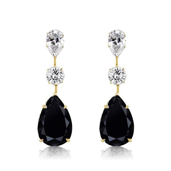 Black Sapphire Pear Drop Earrings in 925 Sterling Silver with Rhodium Plating