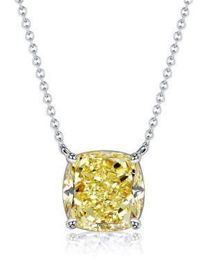 Yellow Topaz Cushion Cut Solitaire Pendant Necklace in Sterling Silver