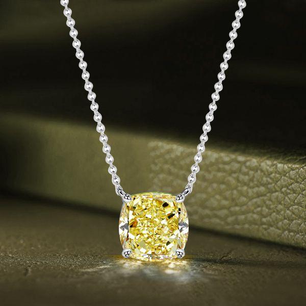 Yellow Topaz Cushion Cut Solitaire Pendant Necklace in Sterling Silver
