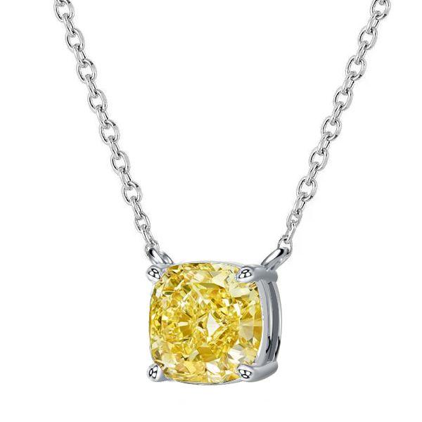 Yellow Topaz Cushion Cut Solitaire Pendant Necklace in Sterling Silver