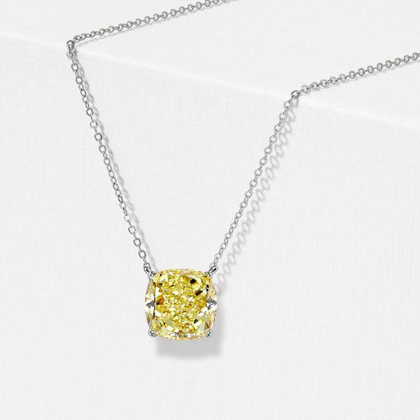 Yellow Topaz Cushion Cut Solitaire Pendant Necklace in Sterling Silver