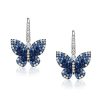 Dancing Butterfly Blue Sapphire Drop Earrings for Women in Sterling Silver