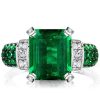 Two Tone Emerald Cut Emerald and Sapphire Engagement Ring in Sterling Silver