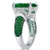 Two Tone Emerald Cut Emerald and Sapphire Engagement Ring in Sterling Silver