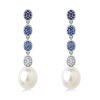 Vintage Sterling Silver Blue Topaz & Pearl Drop Earrings for Women