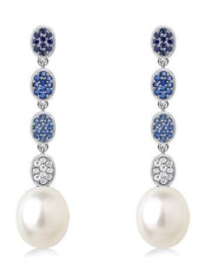 Vintage Sterling Silver Blue Topaz & Pearl Drop Earrings for Women