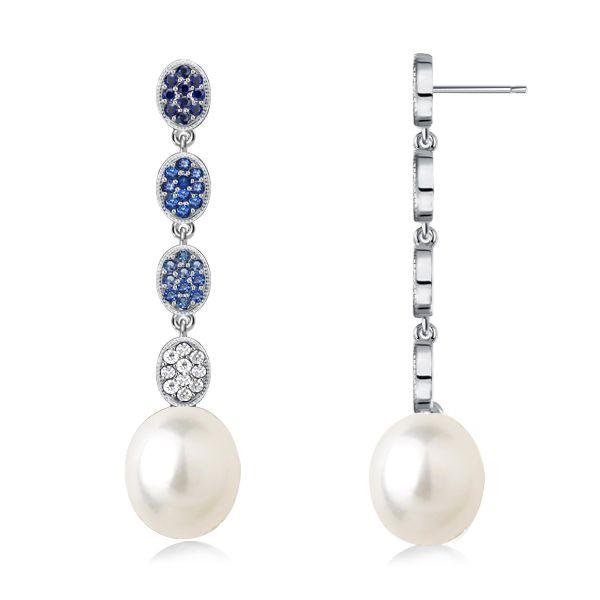 Vintage Sterling Silver Blue Topaz & Pearl Drop Earrings for Women