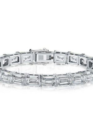 Emerald Cut White Sapphire Tennis Bracelet for Women - Sterling Silver