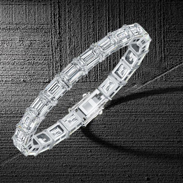 Emerald Cut White Sapphire Tennis Bracelet for Women - Sterling Silver