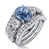 Oval Blue and White Sapphire 3-Piece Wedding Ring Set in Rhodium-Plated Sterling Silver