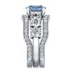 Oval Blue and White Sapphire 3-Piece Wedding Ring Set in Rhodium-Plated Sterling Silver
