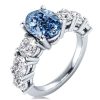 Oval Blue and White Sapphire 3-Piece Wedding Ring Set in Rhodium-Plated Sterling Silver