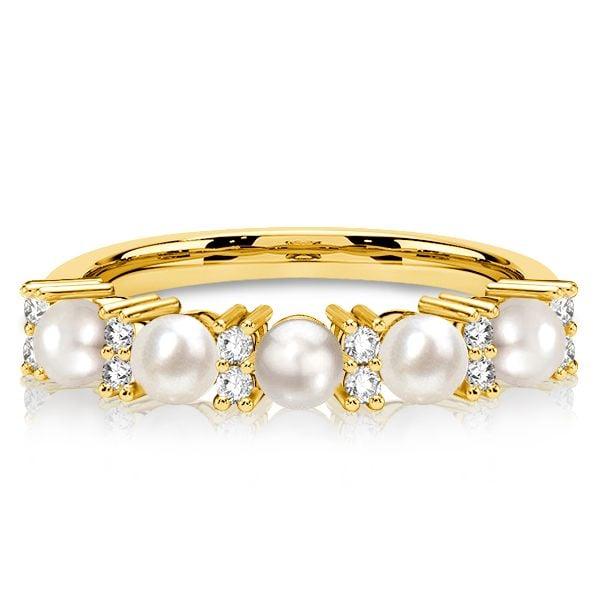 Pearl Half Eternity Band Ring in 925 Sterling Silver with 0.15 CT. TW. Accent Stones