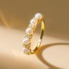 Pearl Half Eternity Band Ring in 925 Sterling Silver with 0.15 CT. TW. Accent Stones