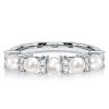 Pearl Half Eternity Band Ring in 925 Sterling Silver with 0.15 CT. TW. Accent Stones