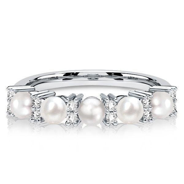 Pearl Half Eternity Band Ring in 925 Sterling Silver with 0.15 CT. TW. Accent Stones