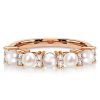 Pearl Half Eternity Band Ring in 925 Sterling Silver with 0.15 CT. TW. Accent Stones