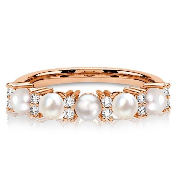 Pearl Half Eternity Band Ring in 925 Sterling Silver with 0.15 CT. TW. Accent Stones
