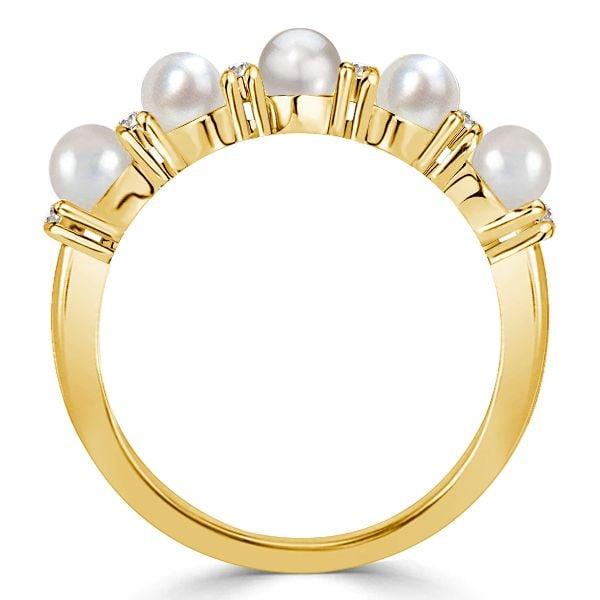 Pearl Half Eternity Band Ring in 925 Sterling Silver with 0.15 CT. TW. Accent Stones