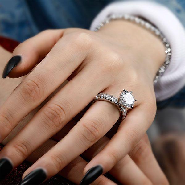 5 Carat Round Cut Simulated Diamond Six Prong Sterling Silver Engagement Ring