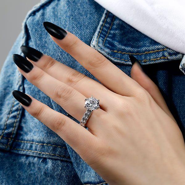 5 Carat Round Cut Simulated Diamond Six Prong Sterling Silver Engagement Ring