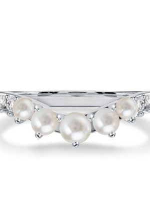 Pearl Half Eternity Wedding Band in 925 Sterling Silver with Rhodium Finish