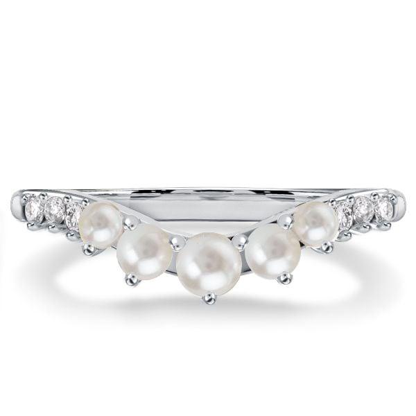 Pearl Half Eternity Wedding Band in 925 Sterling Silver with Rhodium Finish