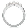 Pearl Half Eternity Wedding Band in 925 Sterling Silver with Rhodium Finish