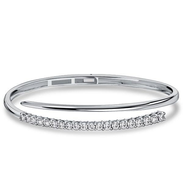Sterling Silver Open Bangle Bracelet with Round White Sapphire Stones for Women