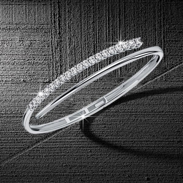 Sterling Silver Open Bangle Bracelet with Round White Sapphire Stones for Women