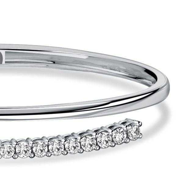 Sterling Silver Open Bangle Bracelet with Round White Sapphire Stones for Women