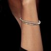 Sterling Silver Open Bangle Bracelet with Round White Sapphire Stones for Women