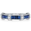 Baguette Cut Blue Sapphire Vintage Wedding Band in Sterling Silver