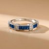 Baguette Cut Blue Sapphire Vintage Wedding Band in Sterling Silver