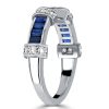 Baguette Cut Blue Sapphire Vintage Wedding Band in Sterling Silver