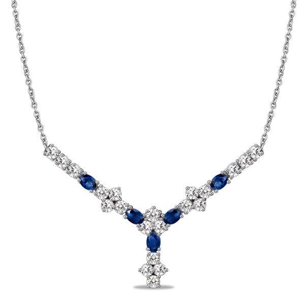 Sterling Silver Blue Sapphire Floral Pendant Necklace for Women, Oval & Round Cut