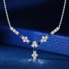 Sterling Silver Blue Sapphire Floral Pendant Necklace for Women, Oval & Round Cut