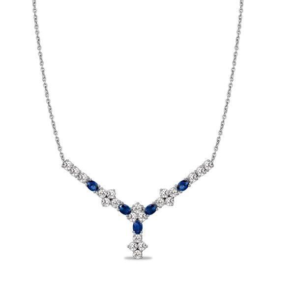 Sterling Silver Blue Sapphire Floral Pendant Necklace for Women, Oval & Round Cut