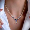 Sterling Silver Blue Sapphire Floral Pendant Necklace for Women, Oval & Round Cut