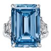 Emerald Cut Blue Emerald Engagement Ring - Sterling Silver Three Stone Ring